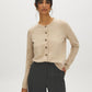 Oat Melange Button-Front Long Sleeve Cardigan - Woman Wearing Cozy Knit Sweater - Suzy Shier