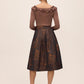 Copper Floral Jacquard Midi Skirt with Box Pleats - Back View - Le Chateau