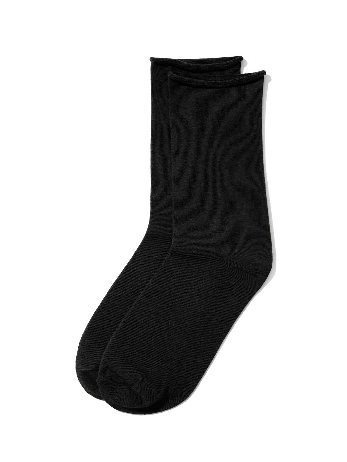 Black Solid Knit Socks - Close-up of Soft Cotton Blend Fabric - Suzy Shier