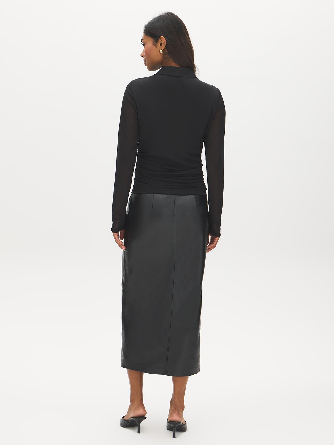 Jet Black Mesh Blouse with Shirring - Back View - Suzy Shier