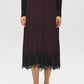 Winetasting Pleated Satin-Like Skirt with Lace Hem - Front View - Suzy Shier
