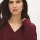 Zinfandel Cable Knit V-Neck Sweater - Close-up Fabric Detail - Suzy Shier