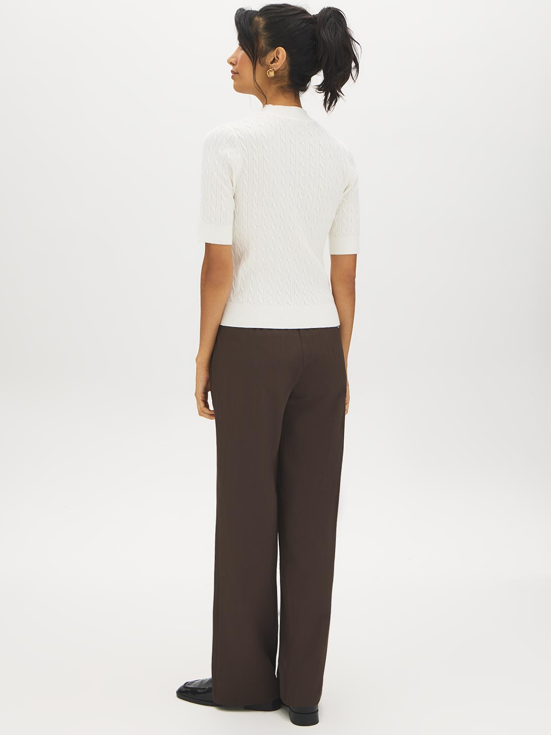 Snow White Mock Neck Cable Knit Sweater - Back View - Suzy Shier