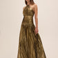 Bronze Liquid Stripe Foil Gown - Side Profile View - Le Chateau