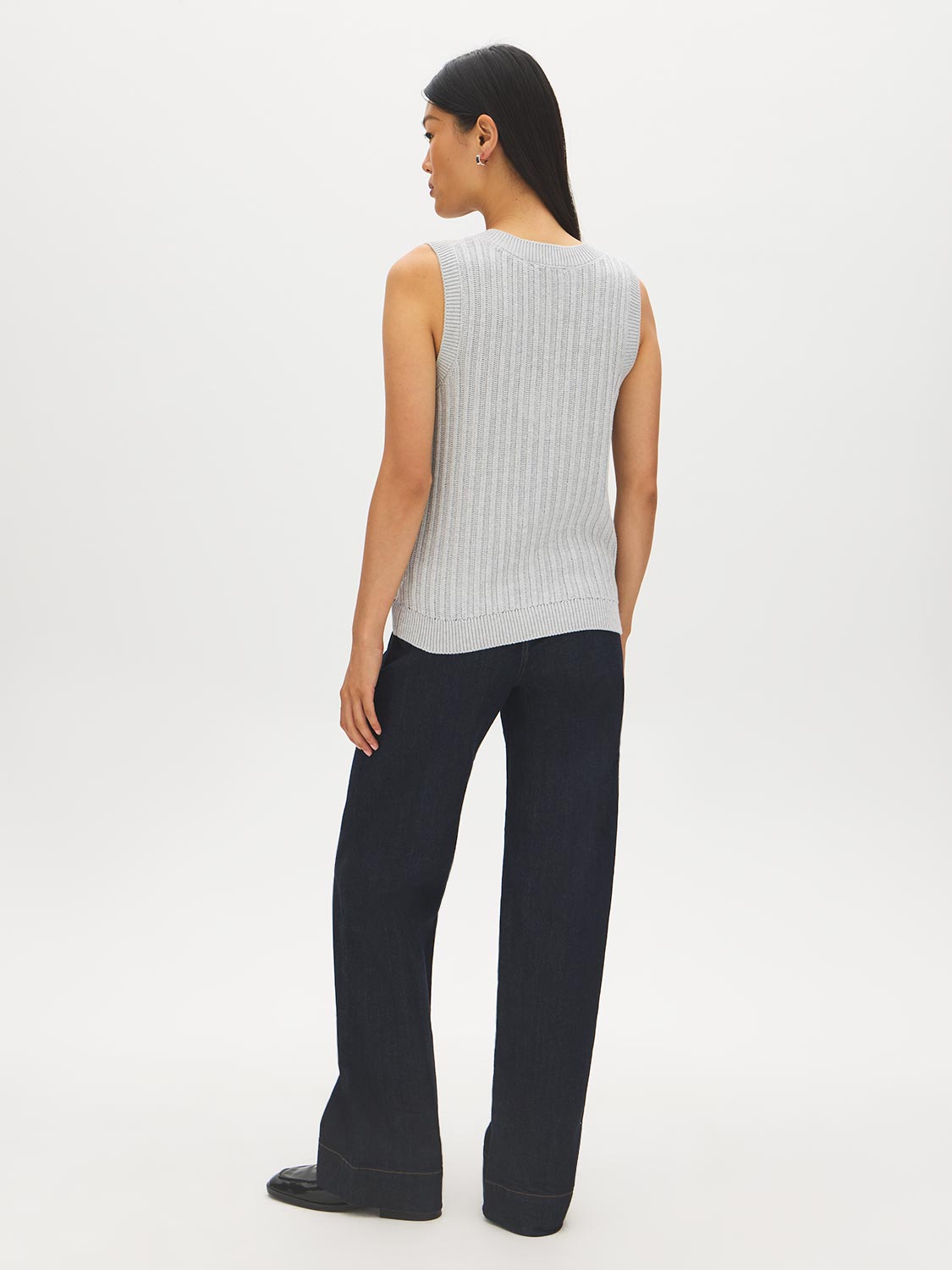 Light Grey Mix V-Neck Ribbed Sweater Vest - Back View - Suzy Shier