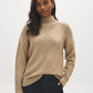 Tan Melange Mock Neck Sweater with Diamond Pattern - Woman Wearing Knit Sweater - Suzy Shier
