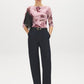 Dusty Pink Floral Mesh Boat Neck Top - Front View - Suzy Shier