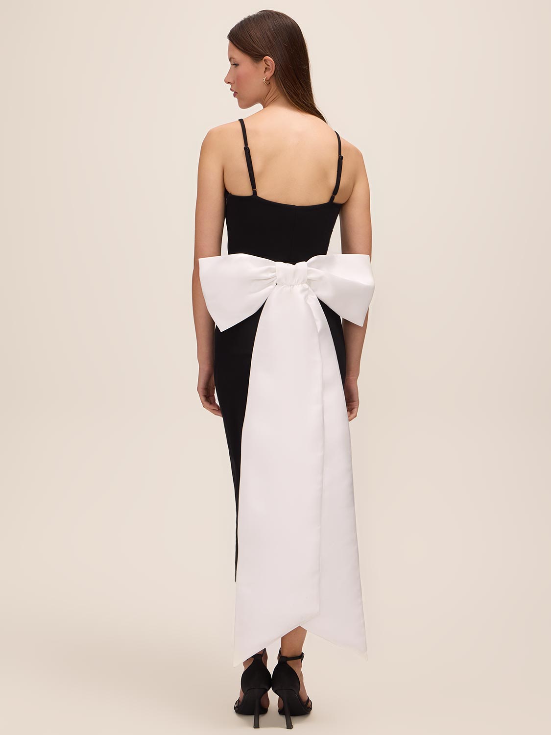 Black/White Knit Crepe Midi Sheath Dress - Back View - Le Chateau