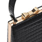 Black/Gold Faux Leather Croc Minaudire with Jewel Bow - Close-up Clasp Detail - Le Chateau