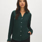Scarab Satin-Like V-Neck Blouse - Woman Wearing Button-Up Blouse with Long Sleeves - Suzy Shier