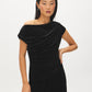 Jet Black Asymmetrical Velvet Top with Rhinestones - Woman Wearing Elegant Evening Wear - Suzy Shier