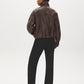 Brown Vegan Leather Bomber Jacket with Funnel Neck - Back View - Suzy Shier