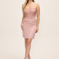 Pink Dust Strapless Glitter Lace Bustier Dress - Woman Wearing Mini-Length Cocktail Dress - Le Chateau