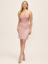 Pink Dust Strapless Glitter Lace Bustier Dress - Woman Wearing Mini-Length Cocktail Dress - Le Chateau
