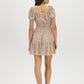 Sterling Blue Ditsy Print Off-Shoulder Mini Dress - Woman Wearing Tiered Skirt Dress - Suzy Shier