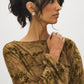Floral Flocked Mesh Top with Balloon Sleeves - Close-up Fabric Detail - Suzy Shier