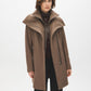 Dark Charcoal Melange Double Collar Mid-Length Coat with Belt - Front View - Suzy Shier