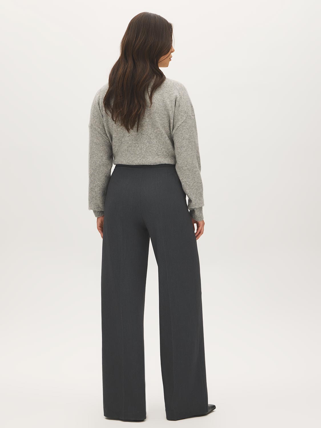 Grey Mix Wide-Leg Trousers with Clean Waistband - Back View - Suzy Shier