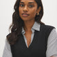 Jet Black Striped Poplin 2fer Knit Top - Close-up Collar Detail - Suzy Shier