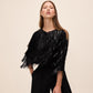 Black Sequin Fringe Bolero Cover Up - Front View - Le Chateau