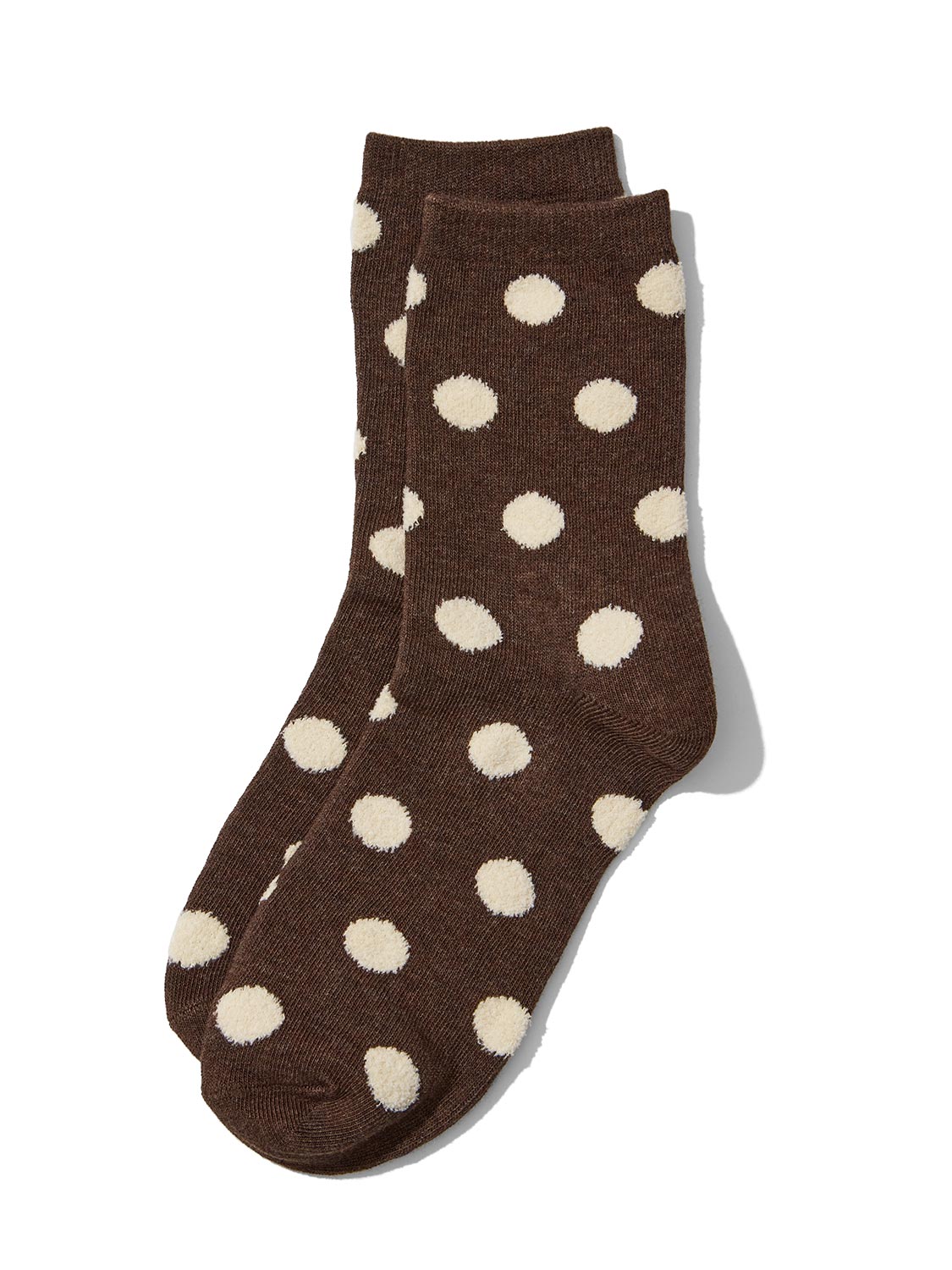 Black/Beige Knit Socks with Fuzzy Dots Detail - Side Profile View - Suzy Shier