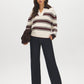 Brown/Burgundy/Dove Stripe Knit Polo Sweater - Front View - Suzy Shier