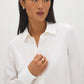 Bright White Poplin Button-Front Blouse - Close-up Collar Detail - Suzy Shier
