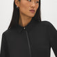 Black PU-Trimmed Long Sleeve Blouse - Collar Detail - Suzy Shier