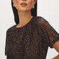 Brown Sequined Mesh Tee - Close-up Fabric Detail - Suzy Shier