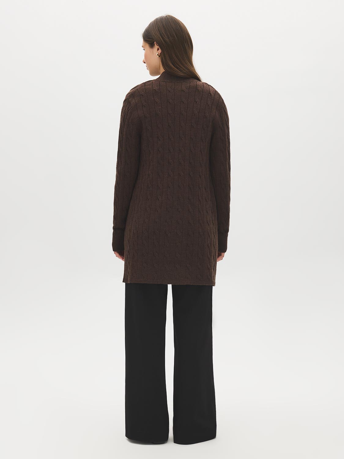 Dolphin Melange Long Cable Knit Open Cardigan - Alternate Color Back View - Suzy Shier
