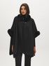 Black Knit Cape with Faux Fur Trim - Woman Wearing Elegant Cape with Fur Details - Suzy Shier