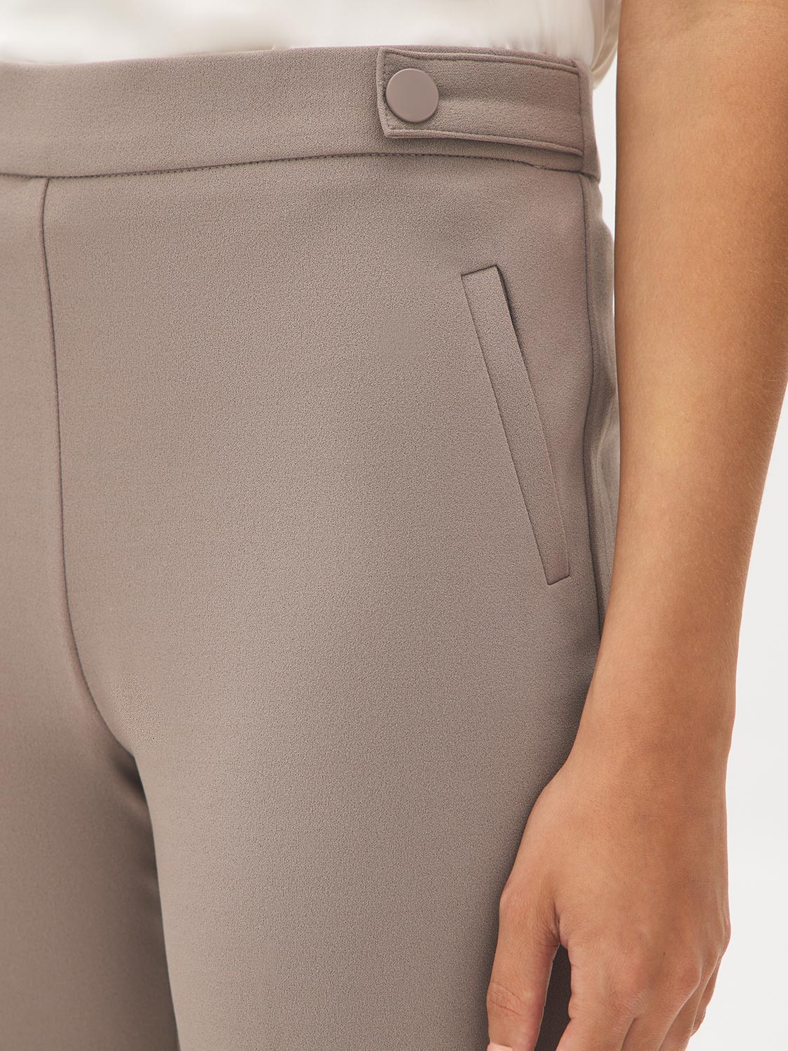 Scarab Pull-On Straight Leg Pant with Waist Tabs - Waist Detail - Suzy Shier