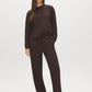 Coffee Bean Cloud Fleece Top with Drop Shoulder Sleeves - Front View - Suzy Shier