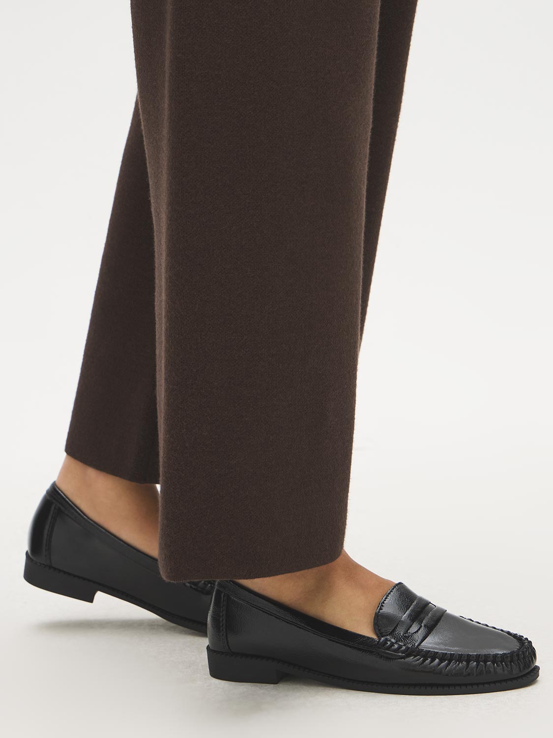 Black Faux Leather Penny Loafer - Side Profile View - Suzy Shier