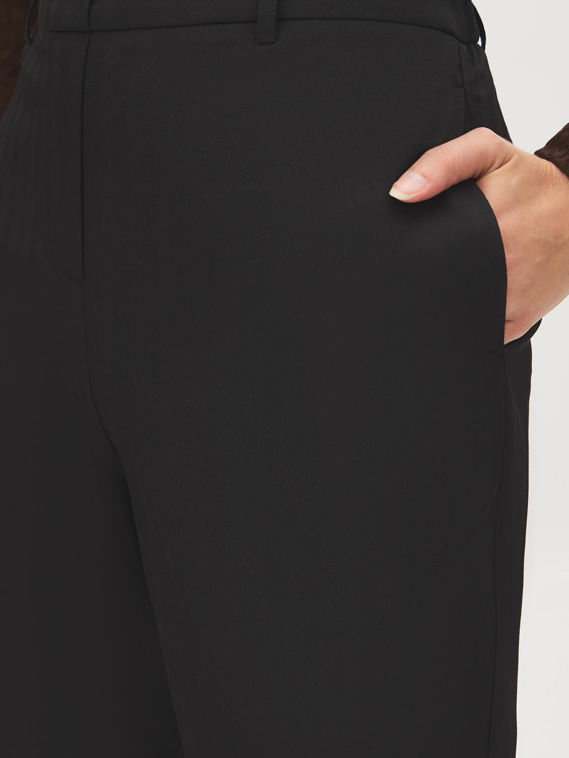 Black Pull-On Wide-Leg Pants with Seam Pockets - Pocket Detail - Suzy Shier
