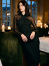 Black Crisscross Halter Mesh Midi Dress - Woman Wearing Elegant Evening Dress - Le Chateau