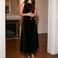 Milk Chocolate Velour Midi Dress with Lace Trim - Woman Wearing Asymmetrical Lace-Trim Dress - Suzy Shier