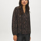 Meteorite Multi Printed Pintuck Blouse - Woman Wearing Long Sleeve Button-Front Top - Suzy Shier