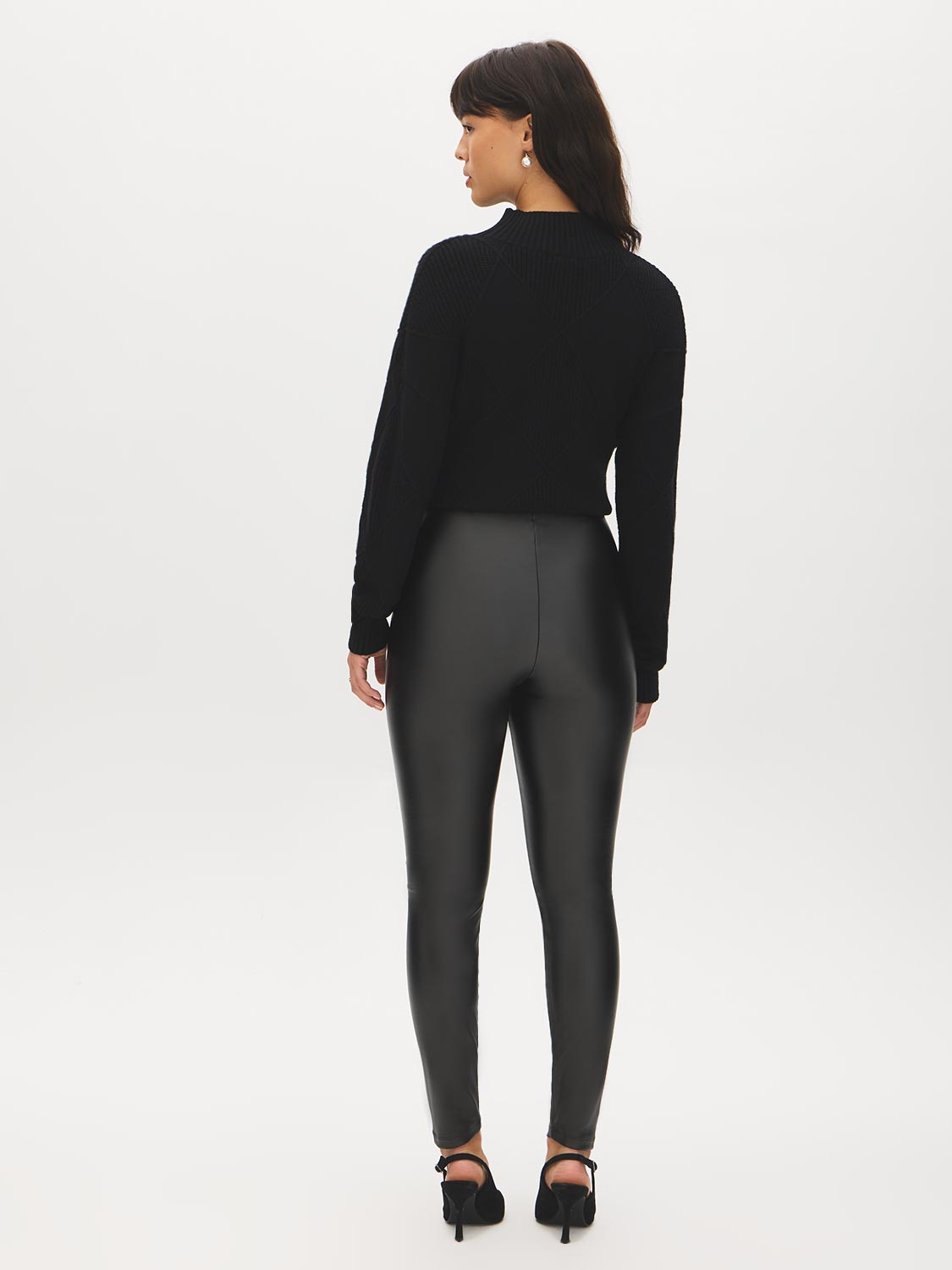 Black Coated Knit High-Rise Skinny Pant - Back View - Suzy Shier