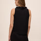 Black Plissé Ruffle Sleeveless Blouse - Back View - Le Chateau