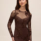Mocha Soutache Floral Mesh Gown - Upper Body Detail - Le Chateau