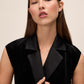 Black Tuxedo Velour Vest with Crystal Buttons - Collar Detail - Le Chateau