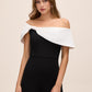 Black/White Asymmetrical Off-Shoulder Knit Jumpsuit - Side Profile View - Le Chateau