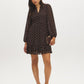Java Dots Print Mini Dress with Ruffled Hem - Woman Wearing Printed Long Sleeve Dress - Suzy Shier