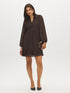 Java Dots Print Mini Dress with Ruffled Hem - Woman Wearing Printed Long Sleeve Dress - Suzy Shier