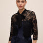 Black Lace Bolero with 3/4 Sleeves and Bow Ties - Woman Wearing Elegant Cover-Up - Le Chateau