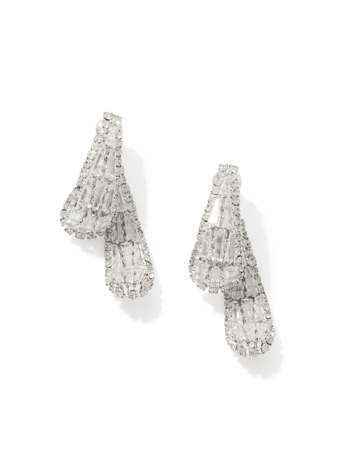 Gold and Silver Front-Back Crystal Earrings - Close-up of Clear Crystal Detail - Suzy Shier