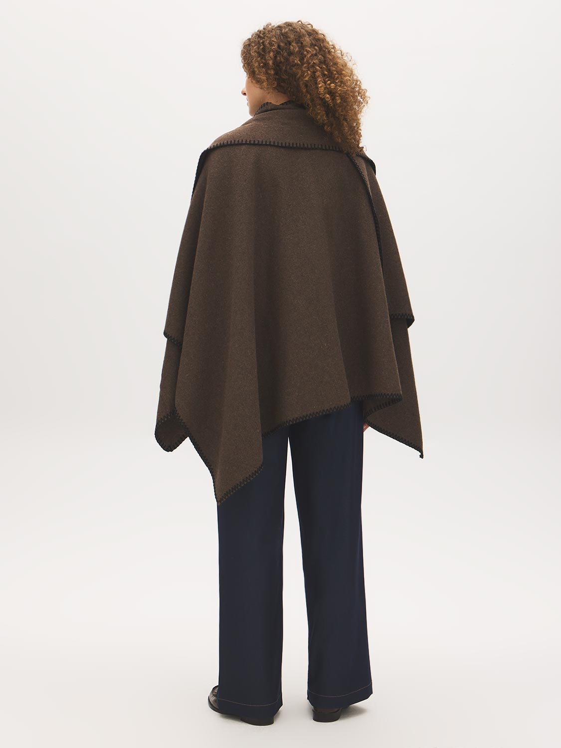 Grey Melange Woven Cape with Contrast Scarf - Full Front View - Suzy Shier