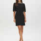 Black Sequined Boat Neck Mini Dress with Puff Sleeves - Woman Wearing Elegant Party Dress - Suzy Shier