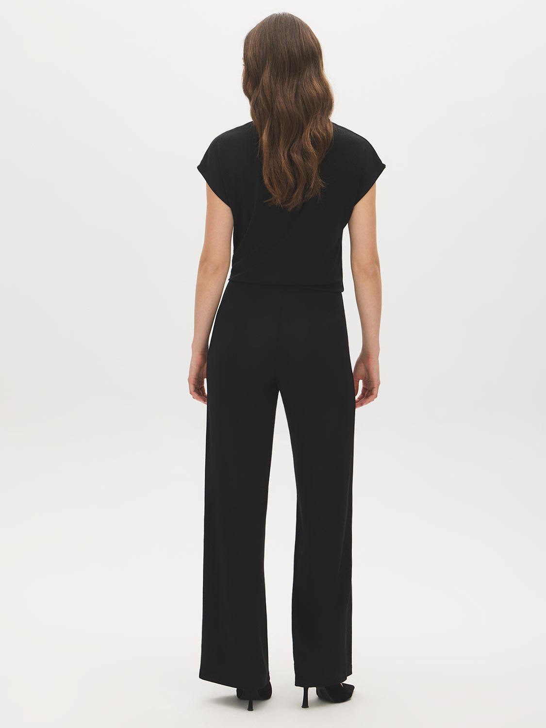 Black Shimmer Knit Wide-Leg Pull-On Pant - Back View - Suzy Shier